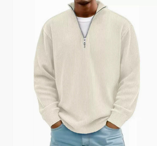 Herren gerippter Strickpullover mit Halbreißverschluss und Stehkragen Shop Nory