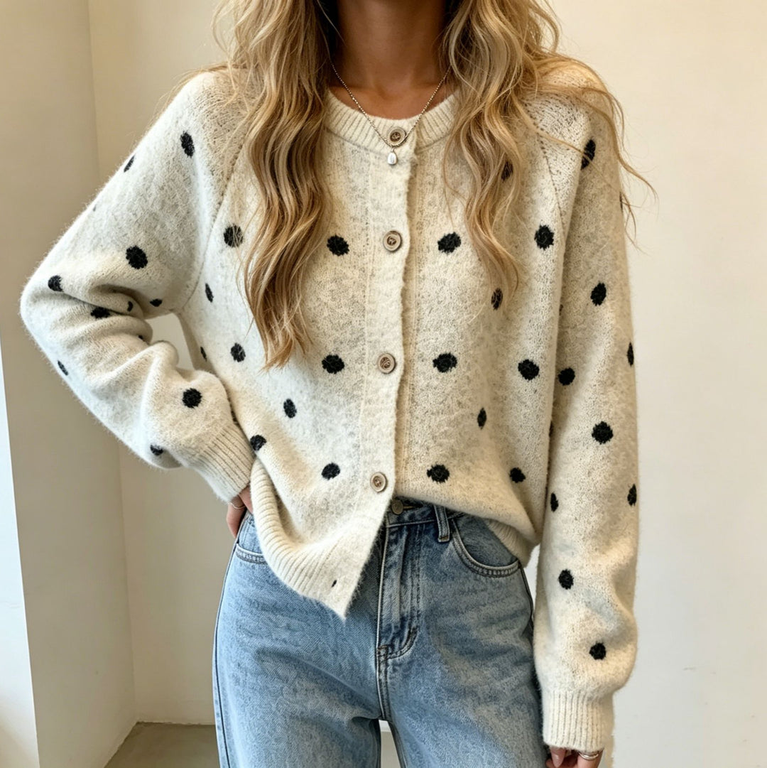 Damen Gepunkteter Mohair‑Optik Button‑Cardigan mit Rundhalsausschnitt Shop Nory