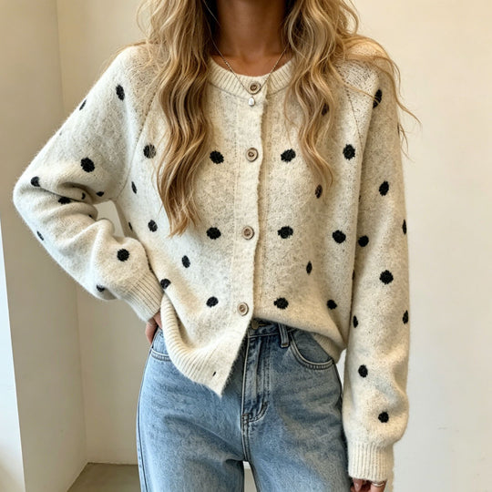 Damen Gepunkteter Mohair‑Optik Button‑Cardigan mit Rundhalsausschnitt Shop Nory