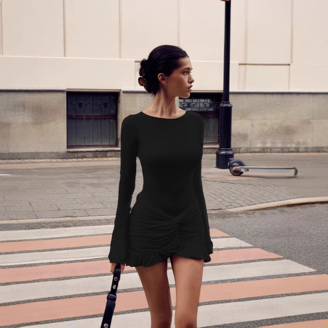 Damen Figurbetontes Minikleid mit gerafftem Design und schimmerndem Saum