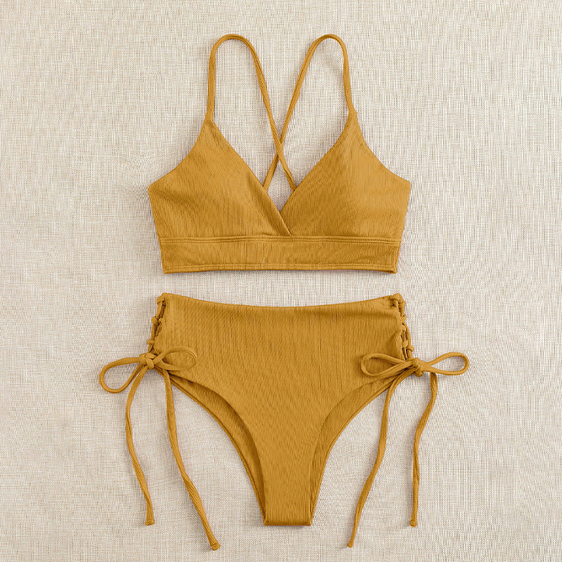 Damen Hochtaillierter Bikini mit verstellbaren Schnürdetails
