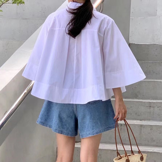 Damen Weite Oversize‑Hemdenbluse mit Cape‑Ärmeln und kastiger Silhouette Shop Nory