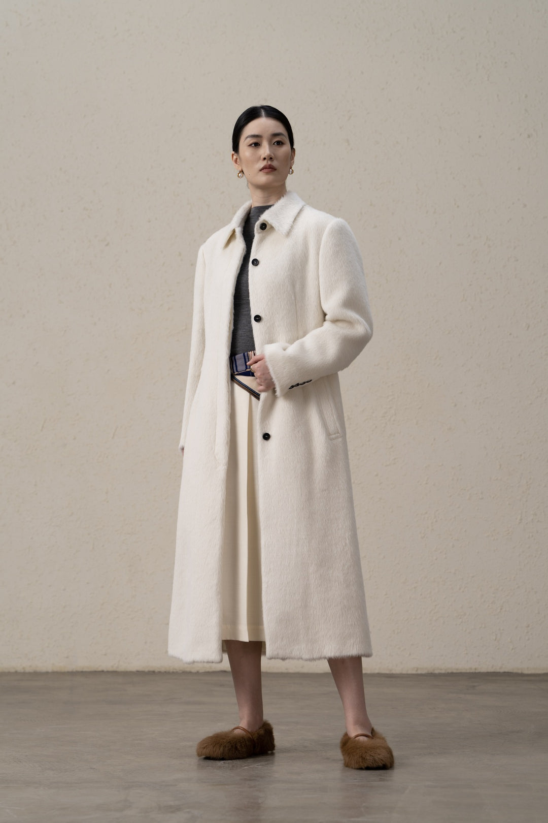 Damen Eleganter Langhaarmantel Shop Nory