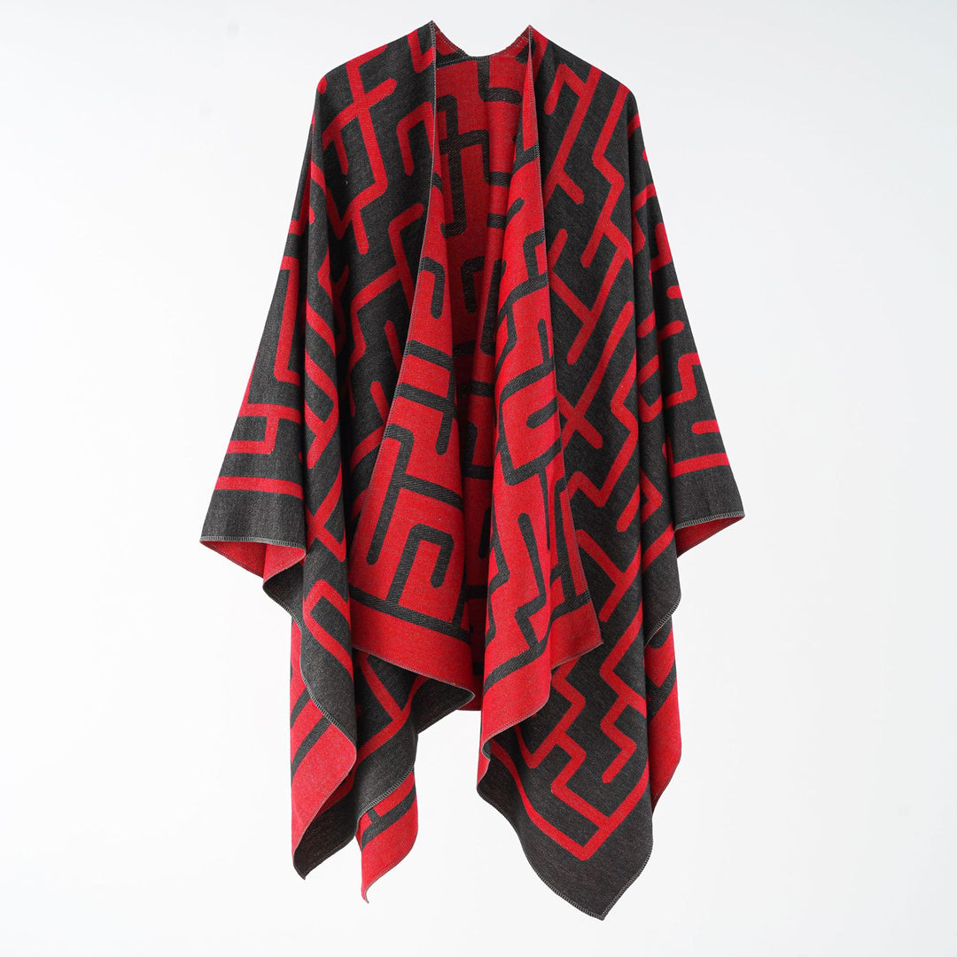 Damen Wendefreundlicher Jacquard-Capeponcho im Oversize mit grafischem Allovermuster Shop Nory
