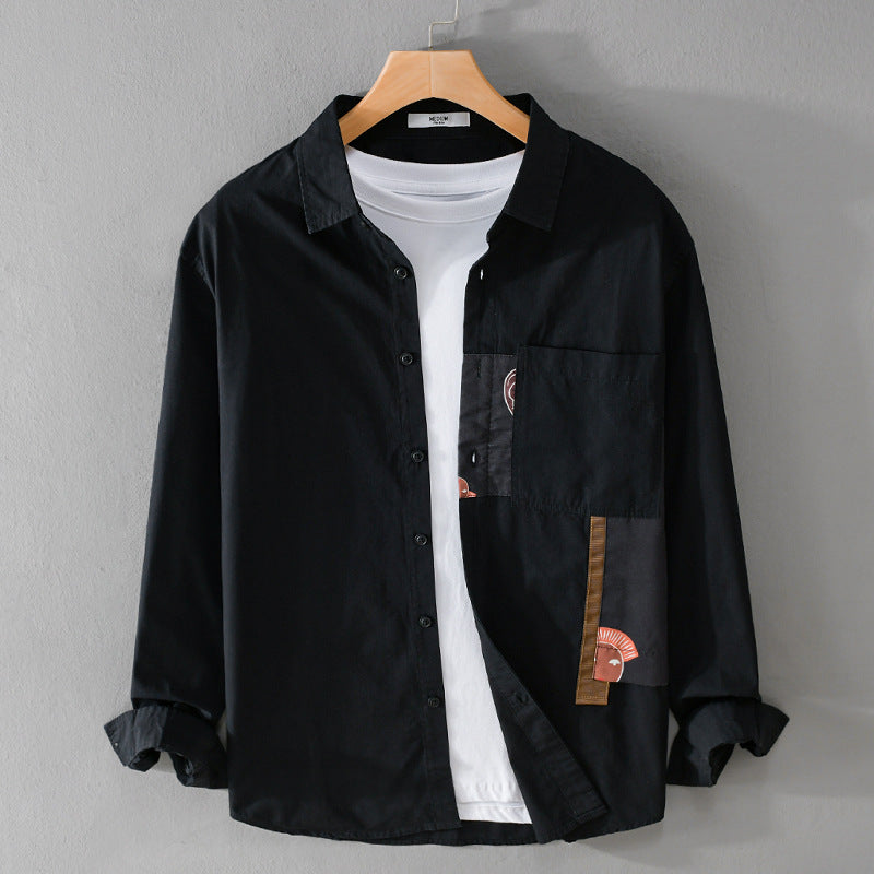 Herren Leichtes Baumwoll-Overshirt mit Brusttasche und abstraktem Grafikpatch Shop Nory