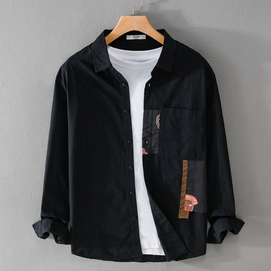 Herren Leichtes Baumwoll-Overshirt mit Brusttasche und abstraktem Grafikpatch Shop Nory