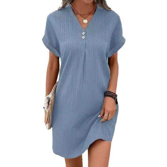Damen V-Ausschnitt Strandkleid mit feiner Rippstruktur
