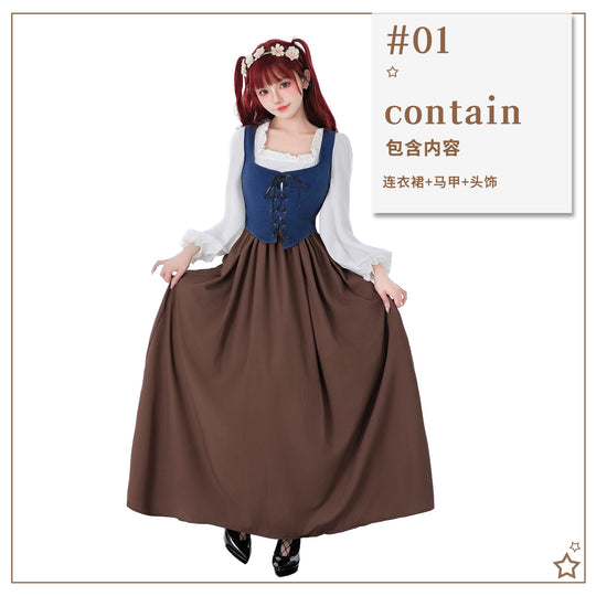 Damen nan mittelalterliches Dirndlkleid mit Schnürmieder, weiten Rüschenärmeln und bodenlangem Rock Shop Nory