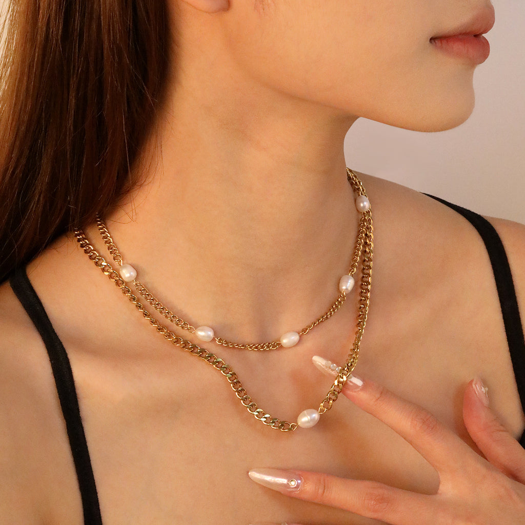Damen luxuriöse Edelstahlkette mit Perlenakzenten Shop Nory