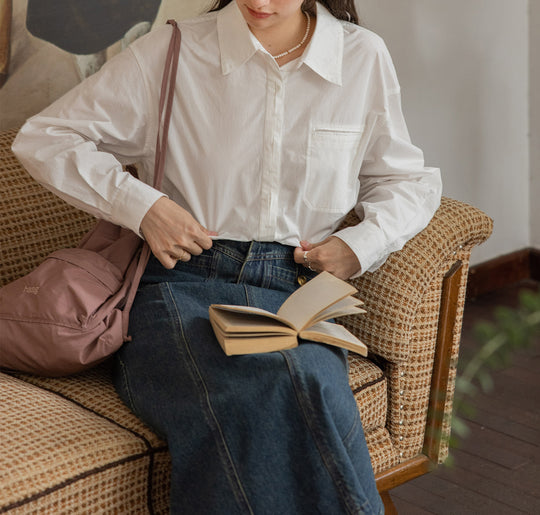 Damen Oversized Hemdbluse mit Brusttasche Shop Nory