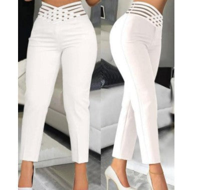 Damen Hochtaillierte Stretch-Hose mit transparentem Gummibund Shopnory