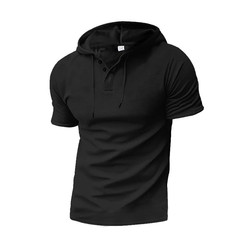 Herren nan Kurzarm-Kapuzenpolo mit dreifacher Knopfleiste und feinem Strukturjersey