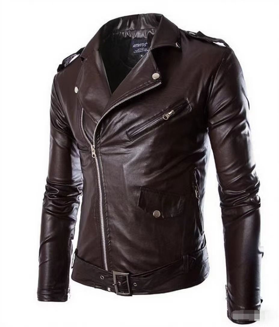 Herren Echtes Leder Bikerjacke mit Asymmetrischem Reißverschluss