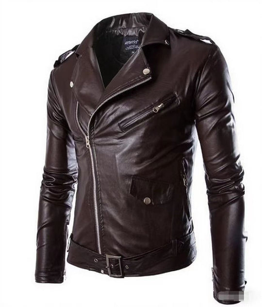 Herren Echtes Leder Bikerjacke mit Asymmetrischem Reißverschluss