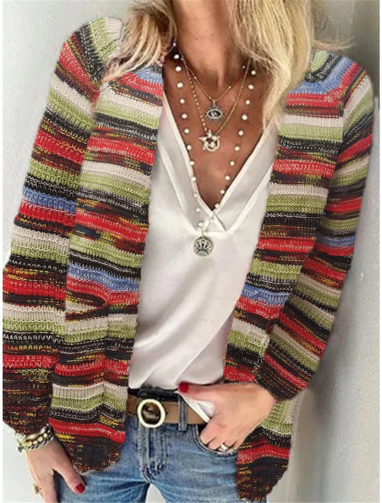 Damen Mehrfarbiger Strickcardigan mit offener Front, legerem Oversize-Schnitt und feinem Rippbündchen Shop Nory