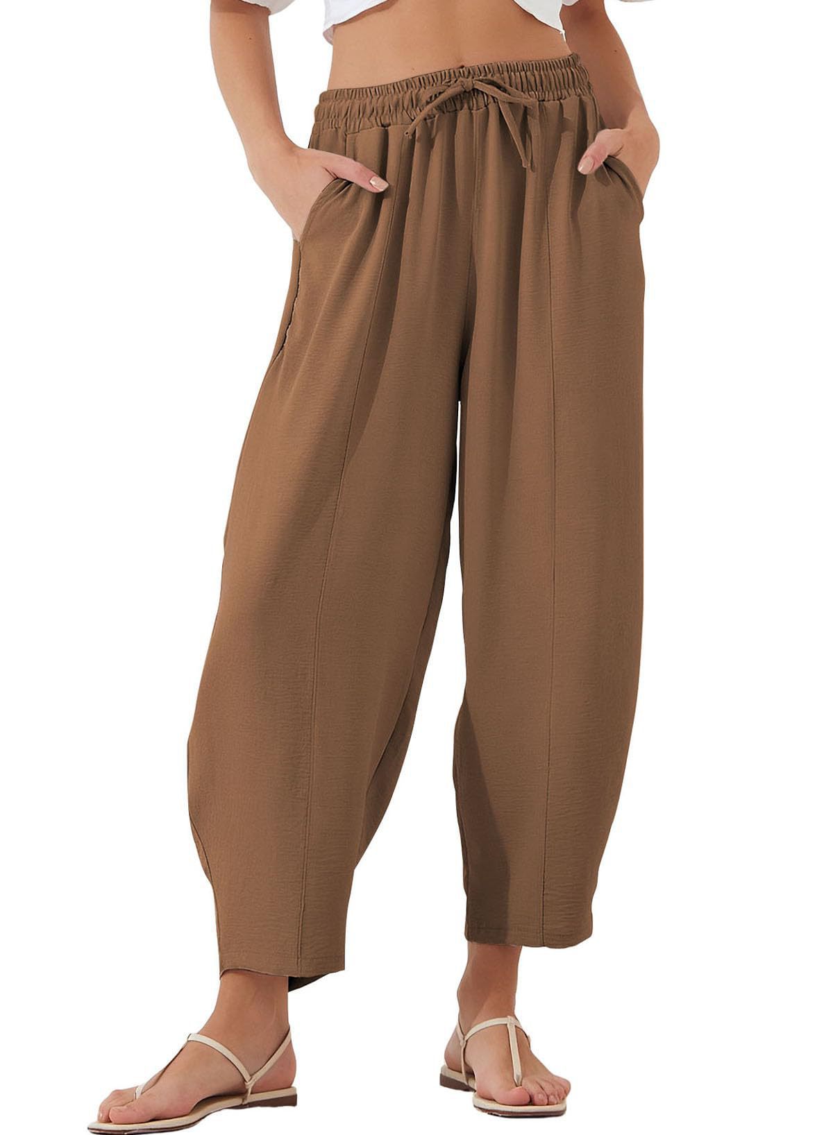 Damen lässige Freizeithose mit elastischem Bund und praktischen Seitentaschen
