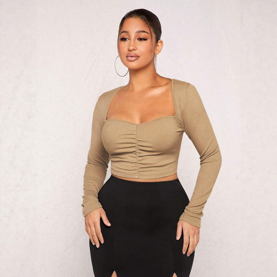 Damen figurformendes Ripp-Crop-Top mit Herz-Bustier und Mittelraffung Shop Nory