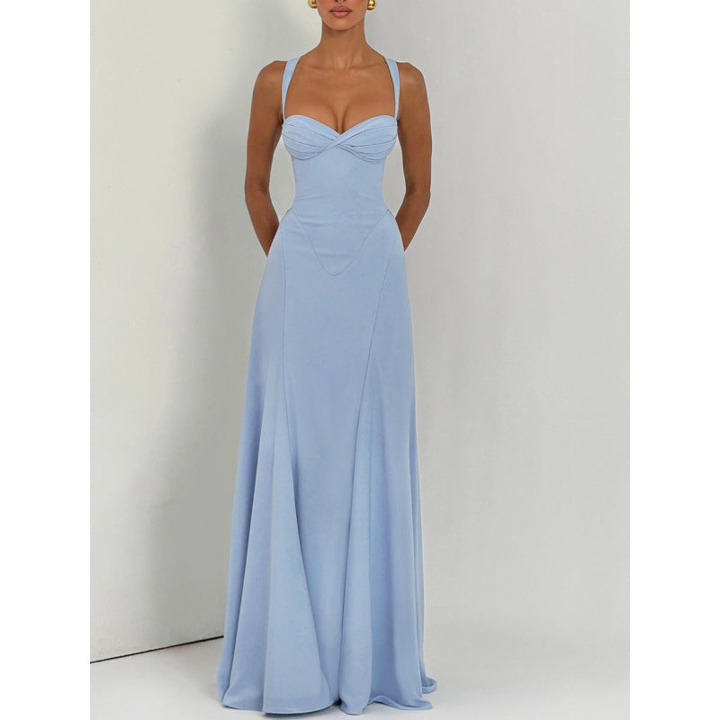 Damen Elegantes Maxikleid mit fein gerafftem Oberteil und Spaghettiträgern