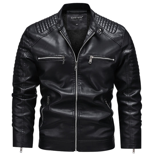 Herren Modische Kunstlederjacke mit Reißverschluss und strukturierten Akzenten Shop Nory