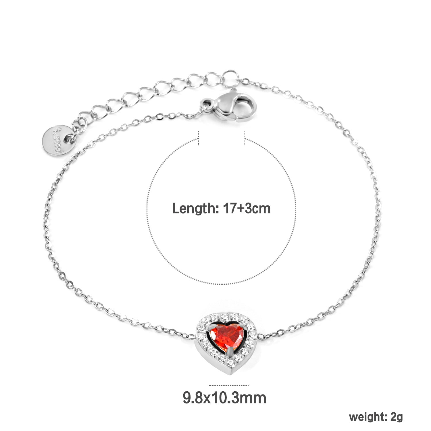 Damen Armband mit funkelndem rotem Kristallanhänger und filigranem Kettendesign Shop Nory