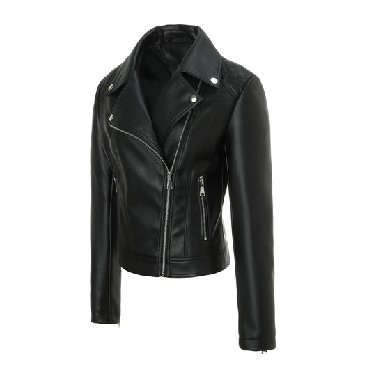 Damen Taillierte Biker-Lederjacke mit Stepp-Schultern Shop Nory