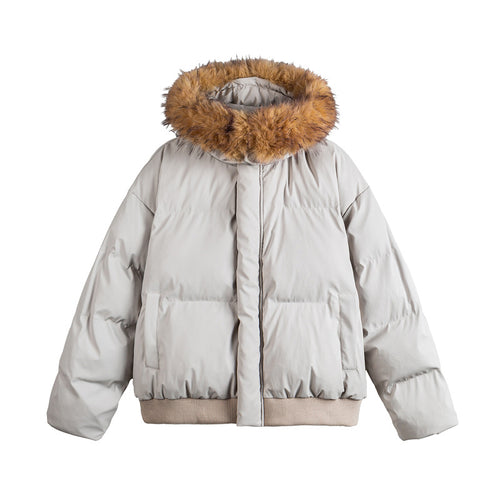 Damen Kurz geschnittene Steppjacke mit Kunstfellkapuze und elastischem Saum Shop Nory