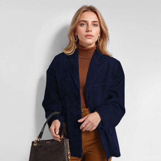 Damen nan Oversize Wildlederblazer mit Reverskragen und aufgesetzten Taschen Shop Nory