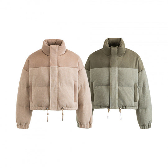 Damen Kurze gesteppte Stehkragenjacke mit Kordelzug, Waffelstruktur und Boxy‑Silhouette Shop Nory