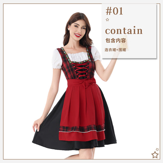 Damen nan traditionelles Dirndlkleid mit Karo-Mieder und gesteppter Schürze Shop Nory