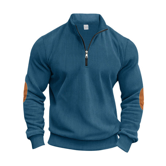 Herren Strickpullover mit modernem Reißverschluss und eleganten Ellbogenpatches