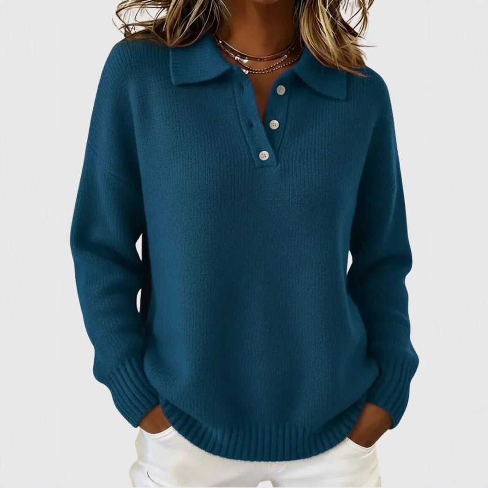 Damen Sportiver Strickpullover mit Henley-Kragen