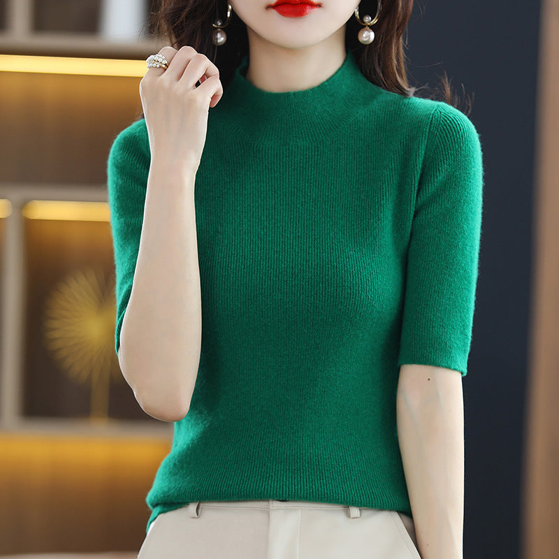 Damen Kurzarm-Feinstrickpullover mit Stehkragen und taillierter Passform Shop Nory