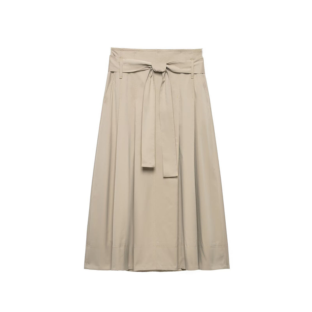 Damen Taillierter Midirock mit Bindegürtel und Teilungsnähten Shop Nory