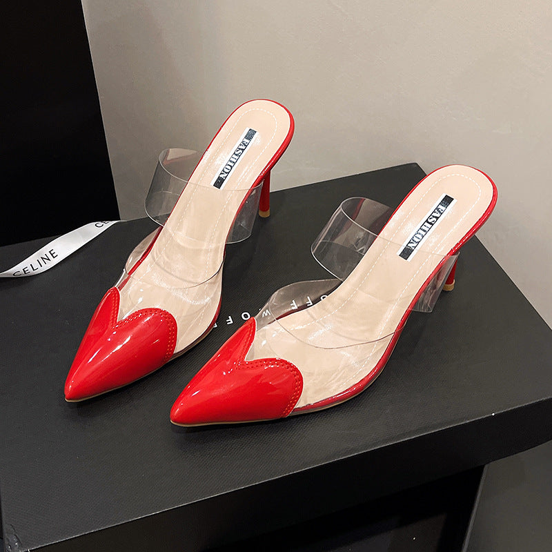 Damen Elegante spitze Mule-Pumps mit transparenten PVC-Riemen und Lackapplikationen Shop Nory