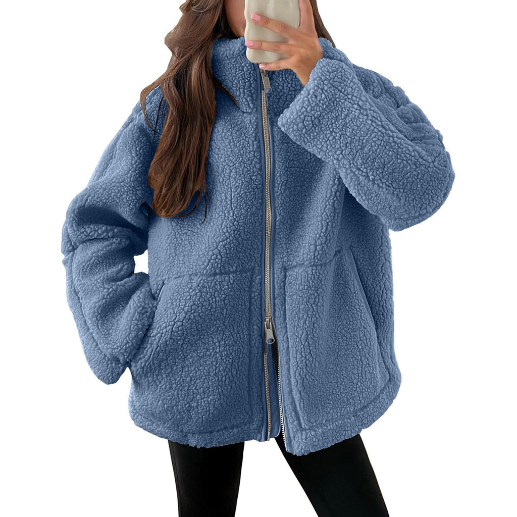 Damen Kuschelige Teddy-Jacke mit Reißverschluss