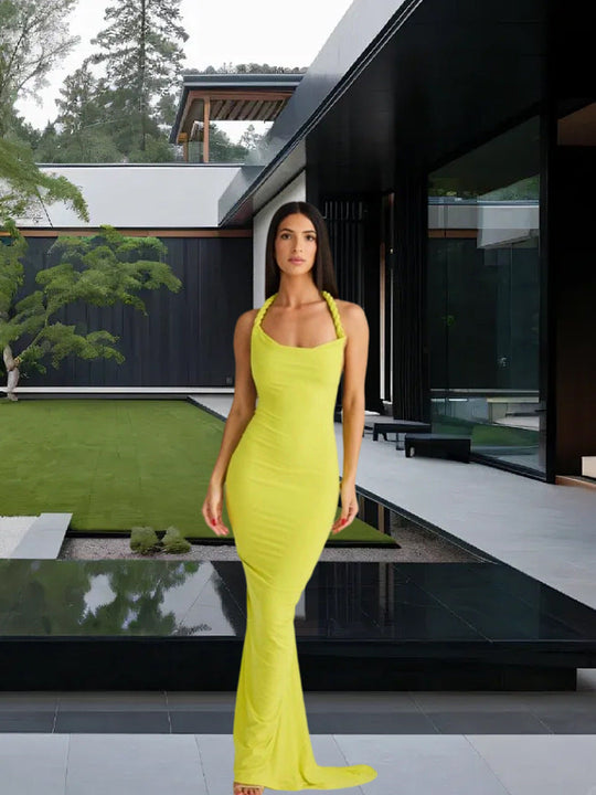 Damen figurbetontes Abendkleid mit elegantem Halterdesign und schwingendem Saum Shopnory
