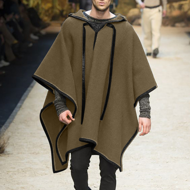 Herren Oversized Kapuzenponcho aus Strick mit geometrischem Mosaikmuster Shop Nory