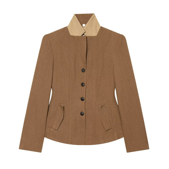 Damen Taillierte Kurzblazerjacke mit Kontrastkragen und Pattentaschen Shop Nory