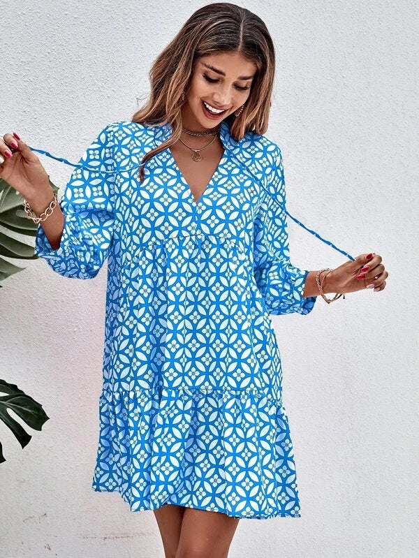 Damen Boho-Style Sommerkleid mit fließendem Schnitt und Rüschendetails Shopnory