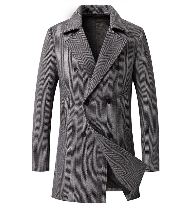 Herren Zweireihiger Fischgrat-Wollmix-Carcoat mit taillierter Schnittführung und gesteppter Thermofütterung Shop Nory