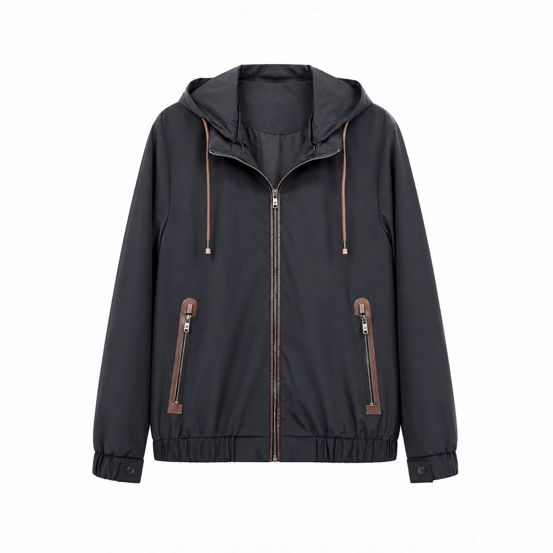 Herren Leichte Softshell‑Hoodiejacke mit wasserabweisender Außenlage, Lederapplikationen und Reißverschlusstaschen Shop Nory