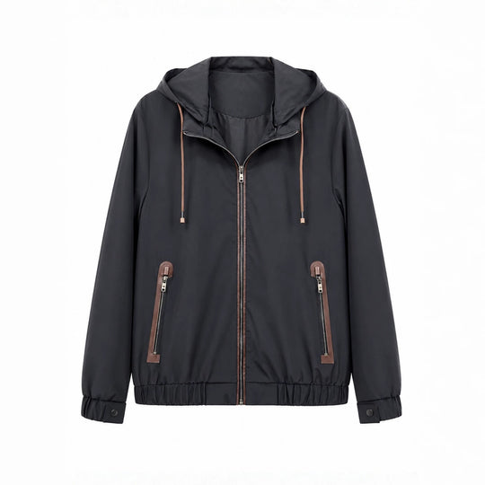 Herren Leichte Softshell‑Hoodiejacke mit wasserabweisender Außenlage, Lederapplikationen und Reißverschlusstaschen Shop Nory