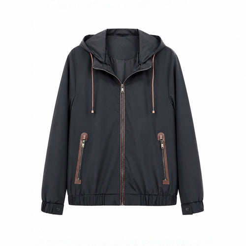 Herren Leichte Softshell‑Hoodiejacke mit wasserabweisender Außenlage, Lederapplikationen und Reißverschlusstaschen Shop Nory