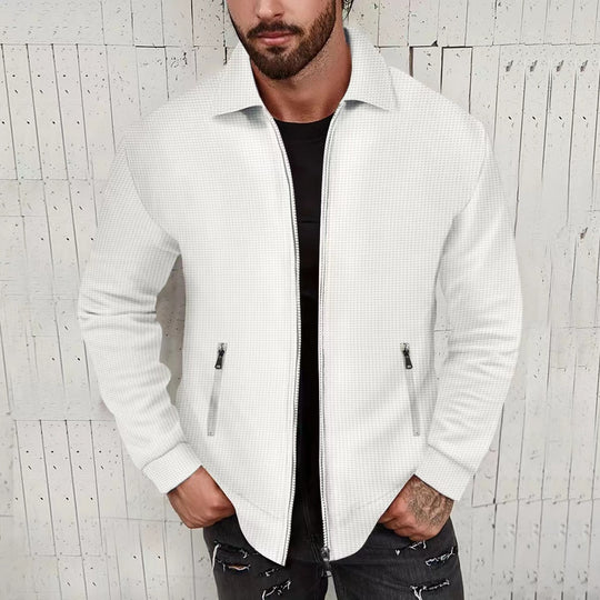 Herren minimalistische Stehkragen-Feinstrick-Übergangsjacke mit Zwei-Wege-Reißverschluss und verdeckten Reißverschlusstaschen Shop Nory