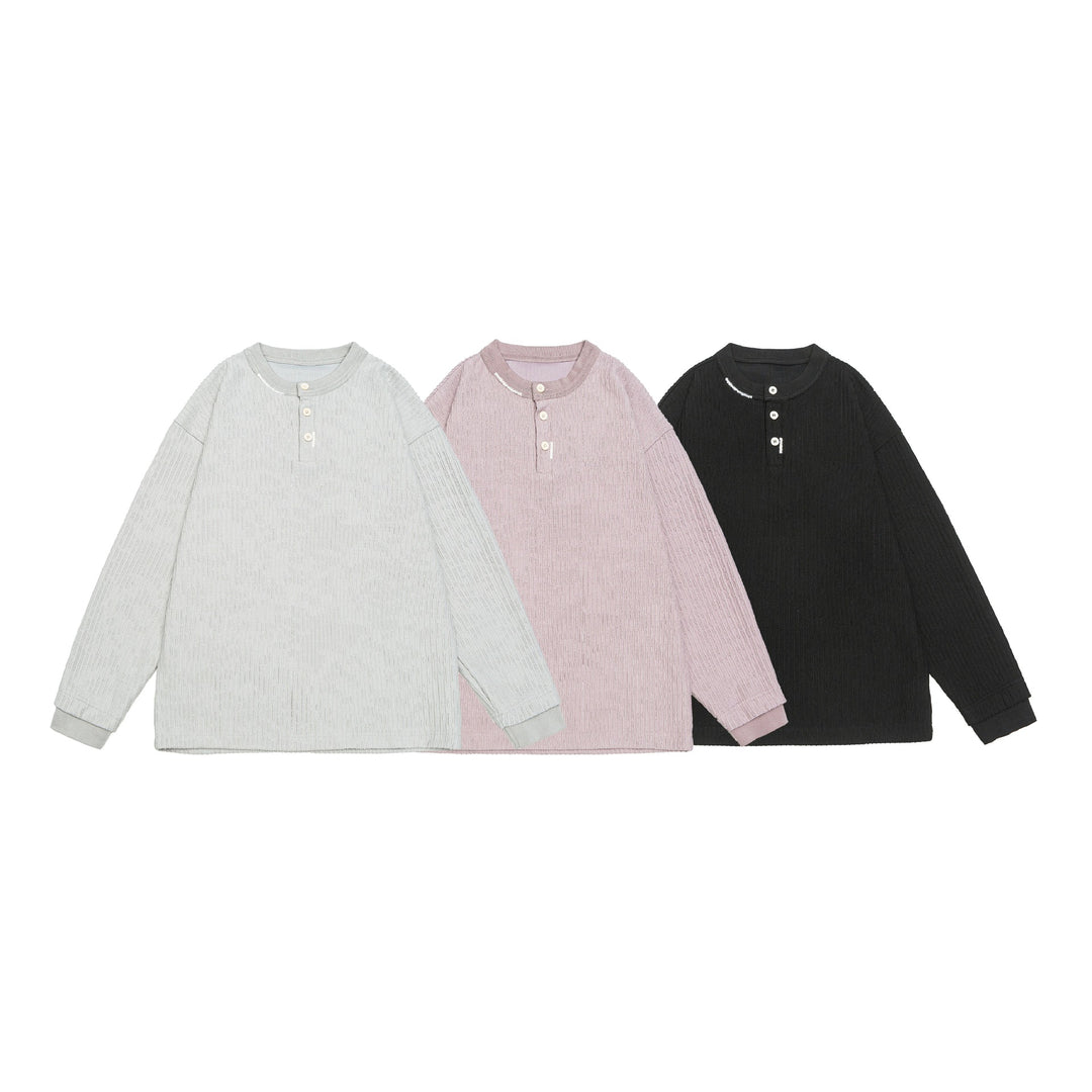 Unisex Gerippter Henley-Pullover mit Knopfleiste Oversize-Schnitt Shop Nory