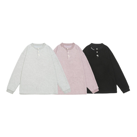 Unisex Gerippter Henley-Pullover mit Knopfleiste Oversize-Schnitt Shop Nory