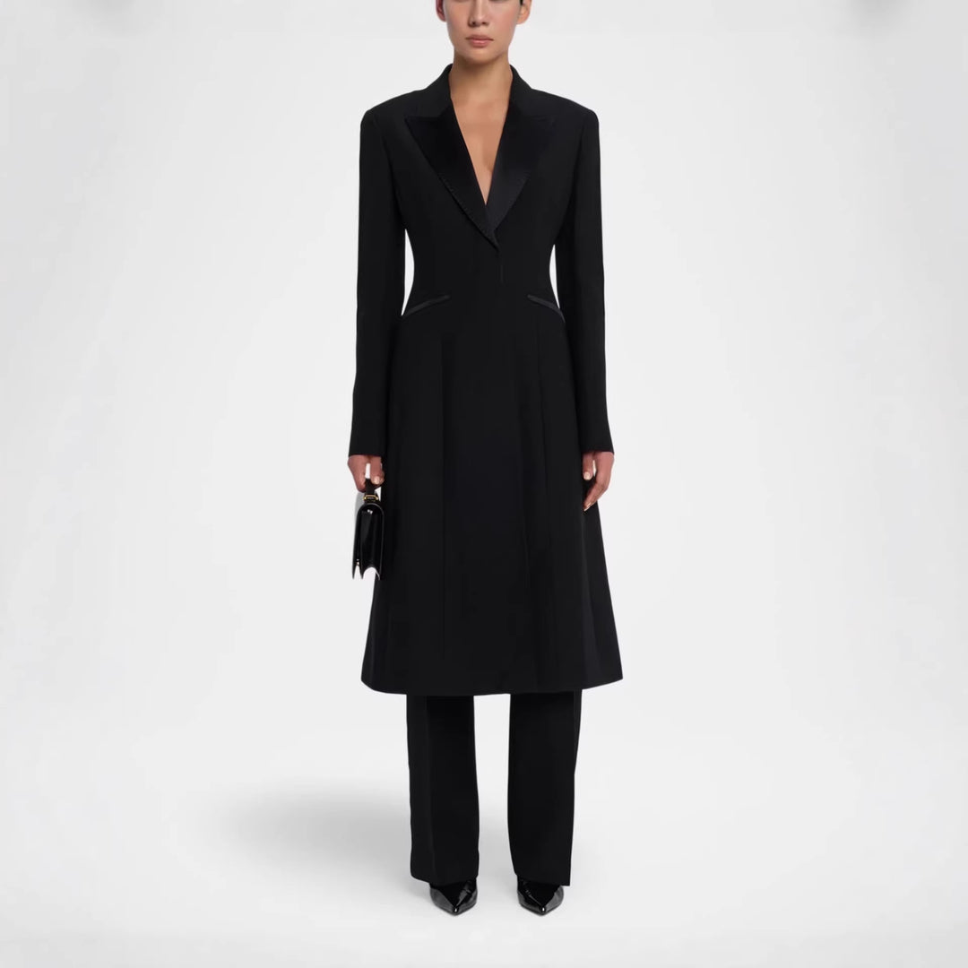 Damen Taillierter Abendlicher Mantel-Blazer mit Satinrevers und schlanker Silhouette Shop Nory