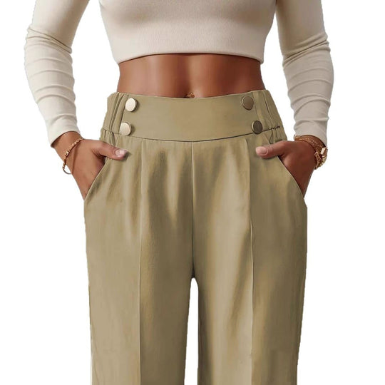 Damen Hochtaillierte weite Marlene-Hose mit Zierknopf-Bund und Bügelfalte Shop Nory