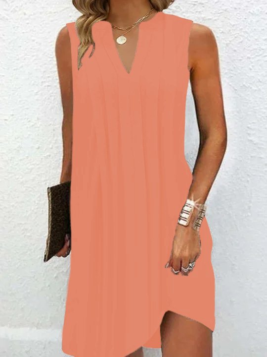 Damen elegantes, ärmelloses Kleid mit V-Ausschnitt und asymmetrischem Saum