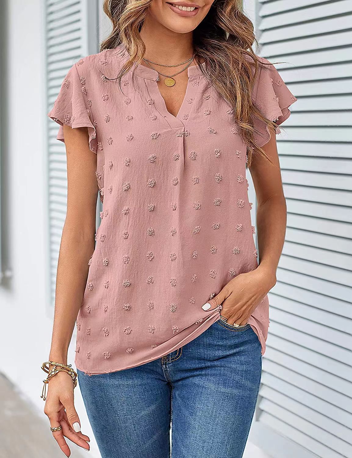 Damen Freizeitbluse mit eleganten Rüschendetails und Struktur